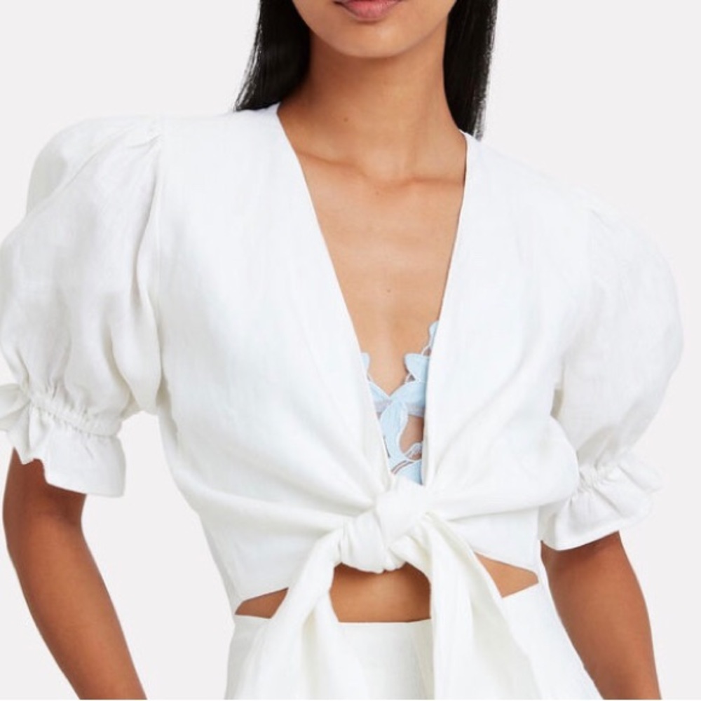 Faithful The Brand 100% Linen Wrap Tie Cropped Blouse Size 4 White